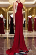 Mermaid Halter Burgundy Long Prom Dress