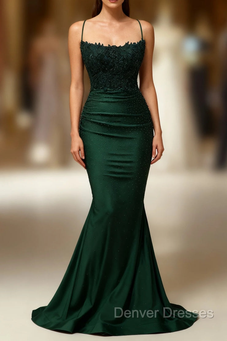 Mermaid Halter Dark Green Long Prom Dress with Appliques Beading Main image