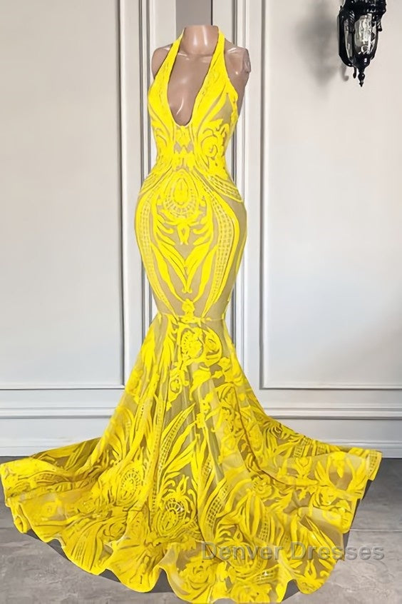 Mermaid Halter Floor-length Sleeveless Open Back Appliques Lace Prom Dress Secondary image