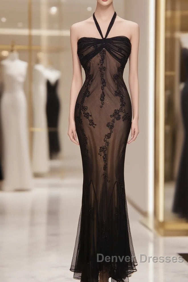 Mermaid Halter Neck Tulle Applique Long Prom Dress Main image