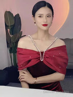 Mermaid Halter Red Velvet Party Dress Long Prom Dress