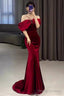 Mermaid Halter Red Velvet Party Dress Long Prom Dress
