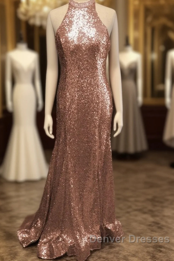 Mermaid Halter Rose Gold Prom Dress Main image