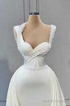 Mermaid Halter Sweetheart Beaded Floor-length Sleeveless With Side Train Prom Dress