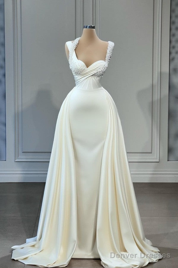 Mermaid Halter Sweetheart Beaded Floor-length Sleeveless With Side Train Prom Dress