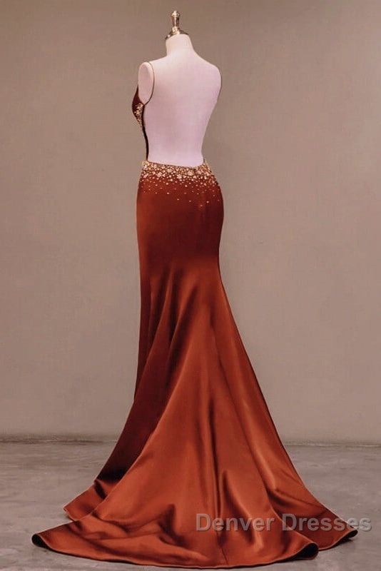 Mermaid High Slit Spaghetti Strap Satin Dress