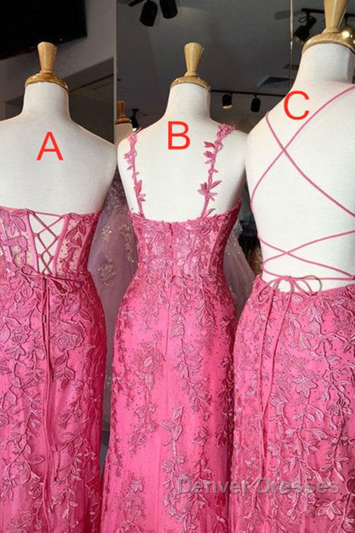 Mermaid Hot Pink Lace Long Prom Dress, Long Hot Pink Formal Graduation Evening Dress Secondary image