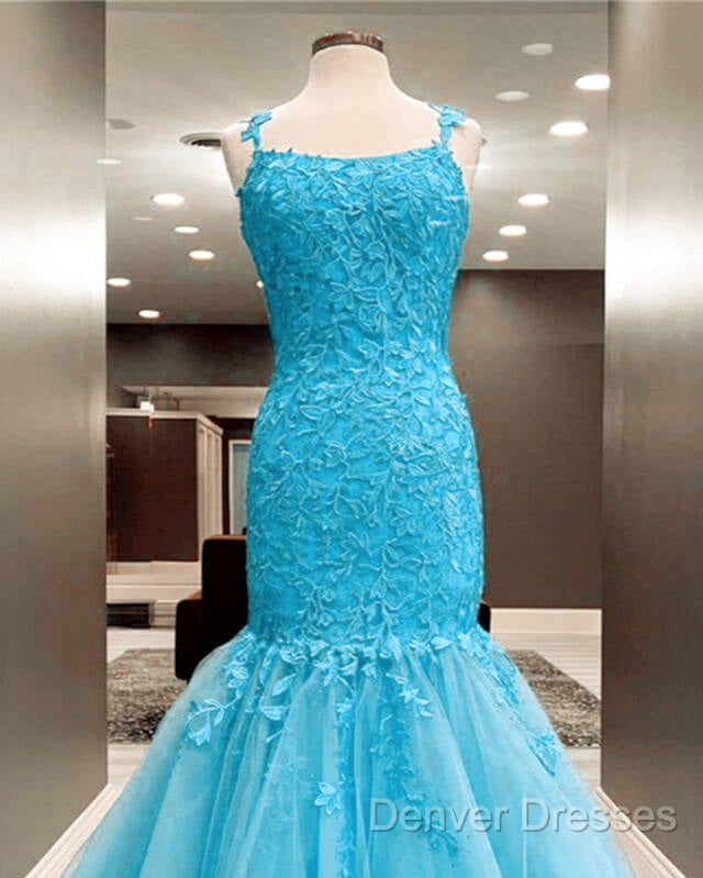 Mermaid Ice Blue Prom Dress Lace Embroidery
