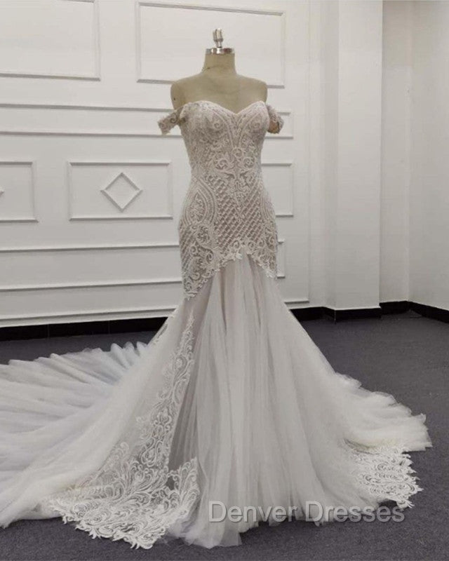 Mermaid Ivory Lace Embroidery Tulle Wedding Dress Secondary image