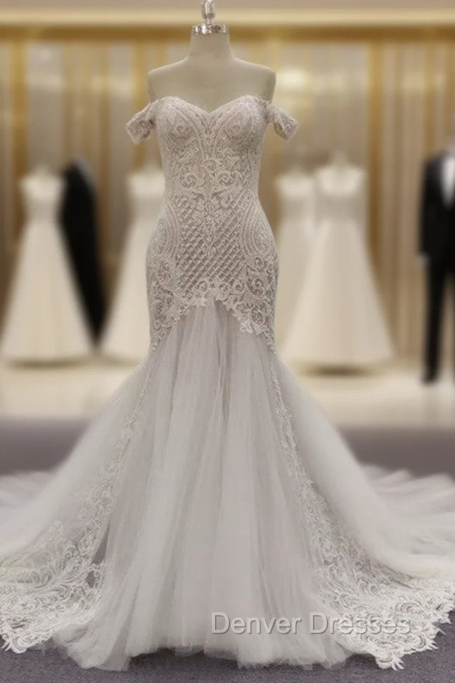 Mermaid Ivory Lace Embroidery Tulle Wedding Dress Main image