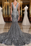 Mermaid Jewel Sequined Floor-length Sleeveless Appliques Lace Prom Dress