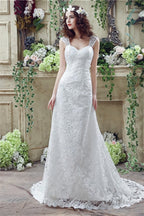 Mermaid Lace Sleeveless V-Neck Chapel Train Wedding Gowns