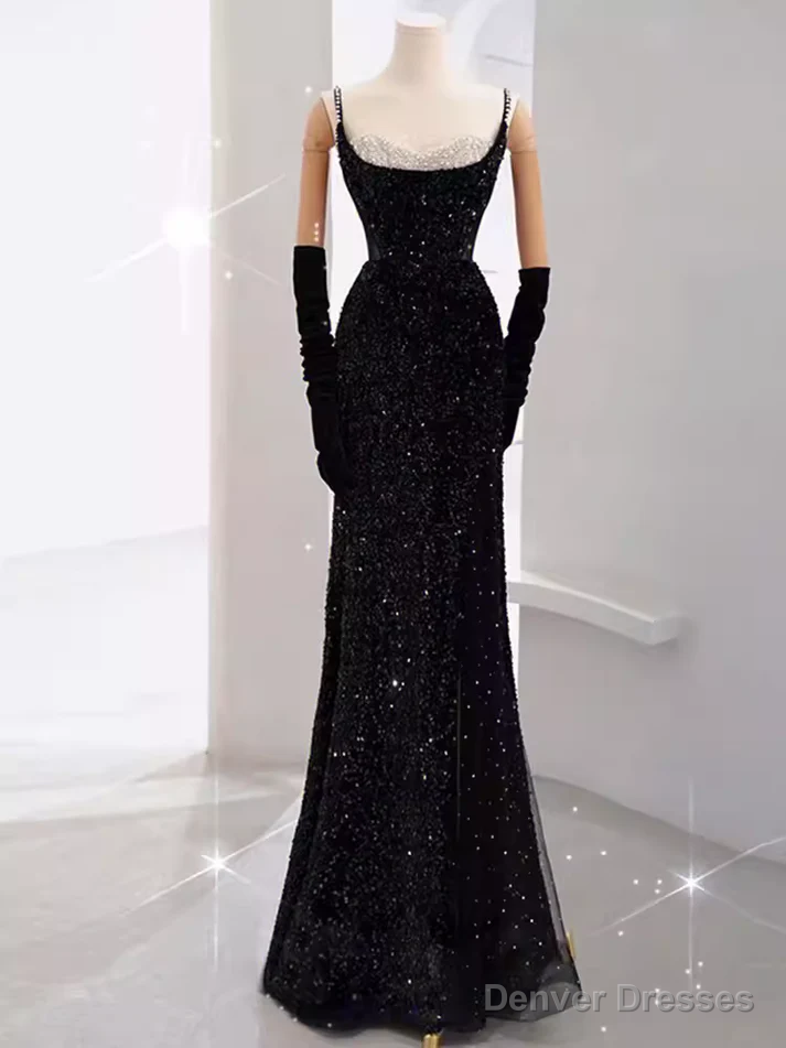 Mermaid Long Prom Dress New Arrival Sexy Black Slit Evening Dress Secondary image