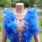 Mermaid Long Prom Dresses Sequin Royal Blue Evening Dresses Feather Sleeveless