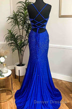 Mermaid Long Red Prom Dress with Rhinestones,Royal Blue Bodycon Dress