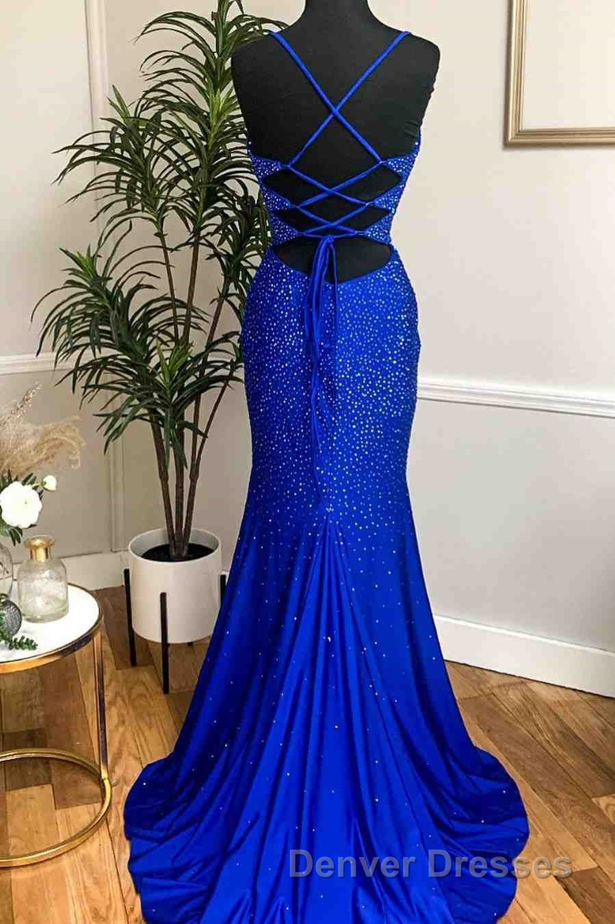 Mermaid Long Red Prom Dress with Rhinestones,Royal Blue Bodycon Dress