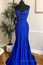 Mermaid Long Red Prom Dress with Rhinestones,Royal Blue Bodycon Dress