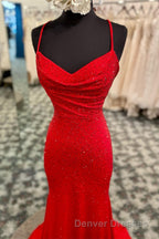 Mermaid Long Red Prom Dress with Rhinestones,Royal Blue Bodycon Dress