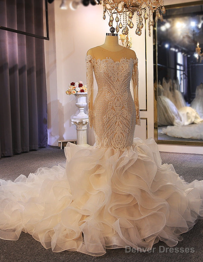 Mermaid Long Sleeve Appliques Beading Wedding Dress Main image