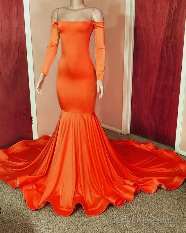 Mermaid Long Sleeve Orange Prom Dresses Main image