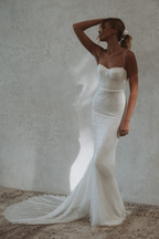 Mermaid Modest Spaghetti Straps Sparkly Long Beach Prom Dress