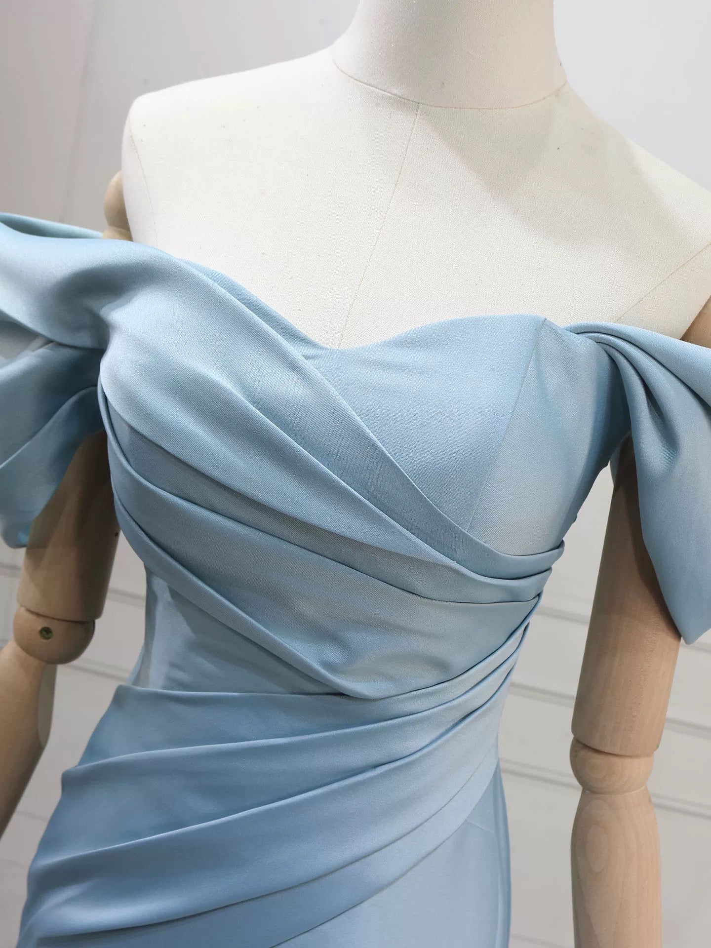 Mermaid Off Shoulder Satin Blue Long Prom Dress, Blue Long Evening Dress Secondary image