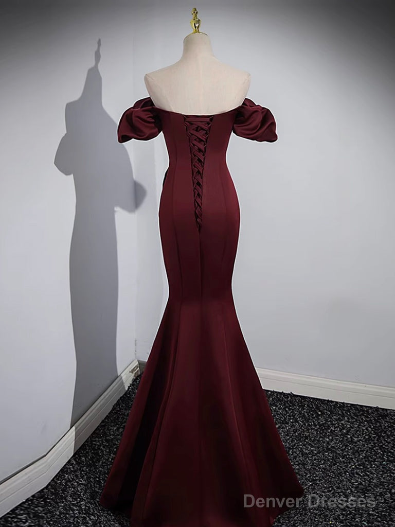 Party Dress Night Out, Mermaid off Shoulder Satin Burgundy Long Prom Dress, Burgundy Formal Dress Denver Dresses Party Dress Night Out, Mermaid off Shoulder Satin Burgundy Long Prom Dress, Burgundy Formal Dress Denver Dresses