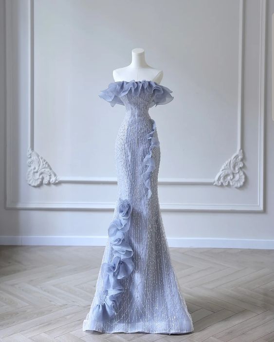 Mermaid Strapless Blue Sequin Prom Dresses Evening Dress Main image