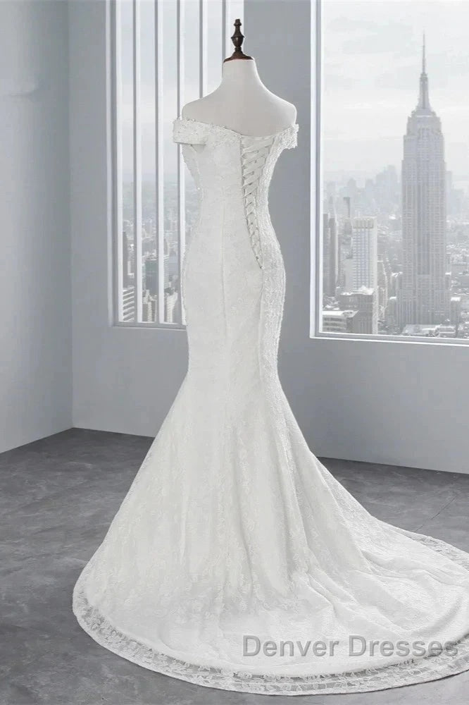 Mermaid Off-The-Shoulder Bride Gown Long Wedding Gown With Lace