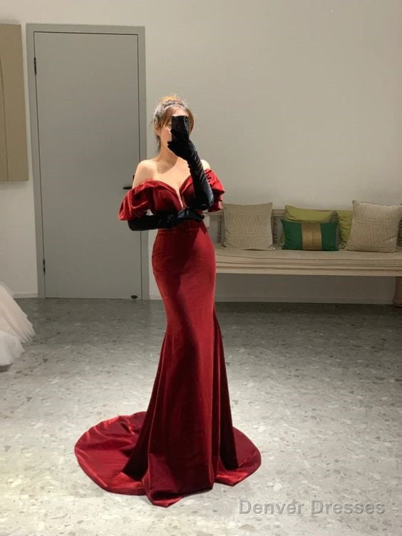 Mermaid Off The Shoulder Burgundy Long Prom Dress Main image