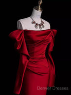 Mermaid Off The Shoulder Burgundy Long Satin Prom Dress
