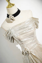 Mermaid Off The Shoulder Floor Length Prom Dress, Shiny Champagne Evening Party Dress