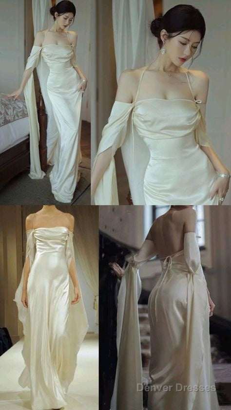 Mermaid Off The Shoulder Floor-Length Satin Long Sleeves Evening Dress Prom Dresses