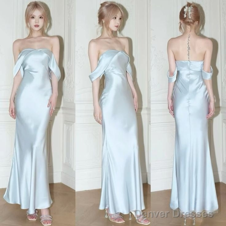 Mermaid Off The Shoulder Floor-Length Sleeveless Light Sky Blue Prom Dresses Main image