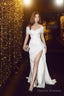 Mermaid Off The Shoulder Long Prom Dresses White Slit Prom Dress