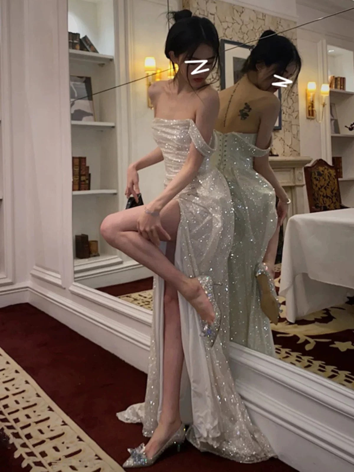 Mermaid Off The Shoulder Sequin Floor Length Prom Dress With Slit 21St Birthday Outfit