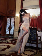 Mermaid Off The Shoulder Sequin Floor Length Prom Dress With Slit 21St Birthday Outfit