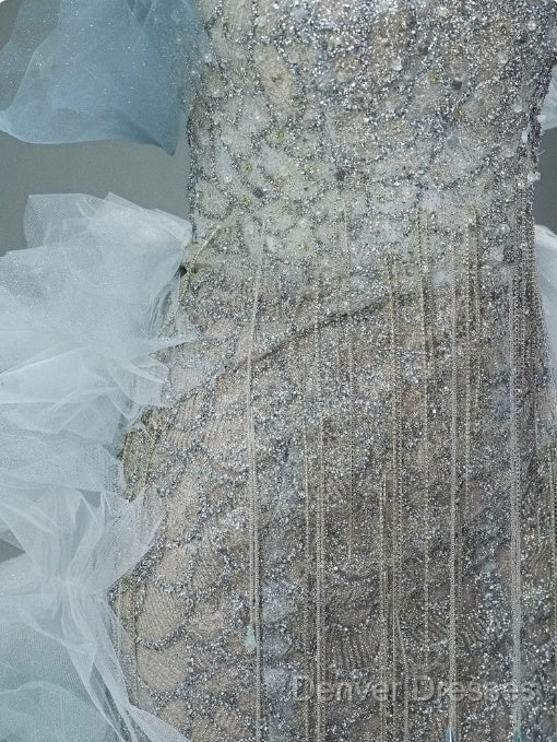 Mermaid Off-The-Shoulder Tulle Sequin Long Ball Gown, Elegant Rhinestone Evening Gown