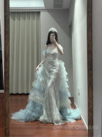 Mermaid Off-The-Shoulder Tulle Sequin Long Ball Gown, Elegant Rhinestone Evening Gown