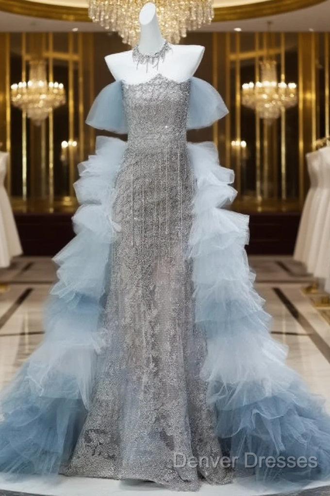 Mermaid Off-The-Shoulder Tulle Sequin Long Ball Gown, Elegant Rhinestone Evening Gown Main image