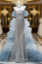 Mermaid Off-The-Shoulder Tulle Sequin Long Ball Gown, Elegant Rhinestone Evening Gown