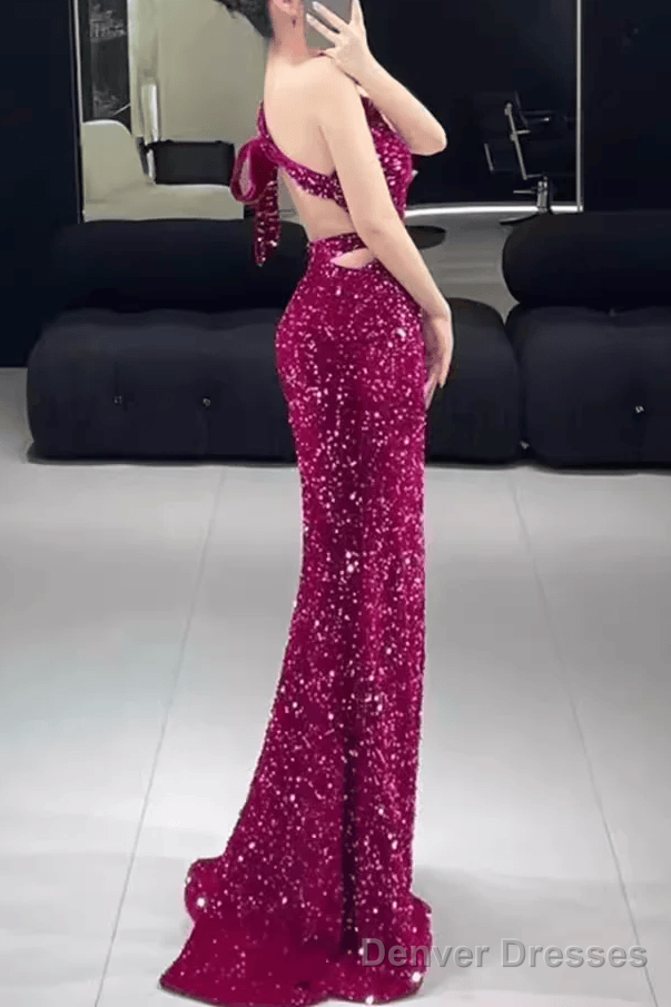 Mermaid One Shoulder Sequin Party Dress Long Prom Dress