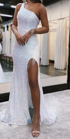 Mermaid One-Shoulder Sequins Prom Dress With Tassels