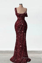Mermaid One Shoulder Slit Sequin Prom Dress