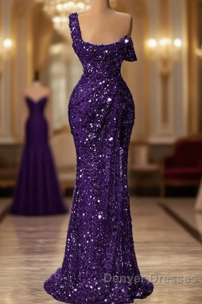 Mermaid One Shoulder Slit Sequin Prom Dress Main image