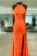 Mermaid Orange Prom Dress Halter Neck Split
