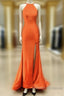 Mermaid Orange Prom Dress Halter Neck Split