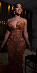Mermaid Orange Prom Dress Sleeveless 17Th Birthday Outfits
