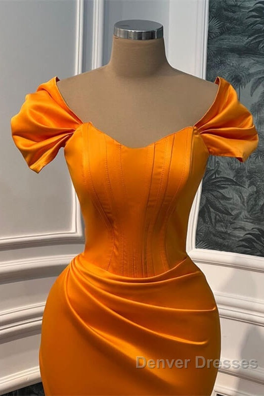 Mermaid Orange Satin Cap Sleeve Slit Dress Secondary image