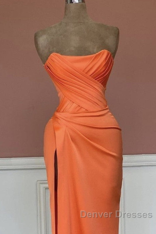 Mermaid Orange Satin Strapless Split Gown Secondary image